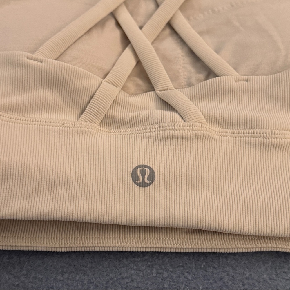 Lululemon Medium Support High Neck Cream Off White Sports Bra Fitness Top - Picture 2 of 9
